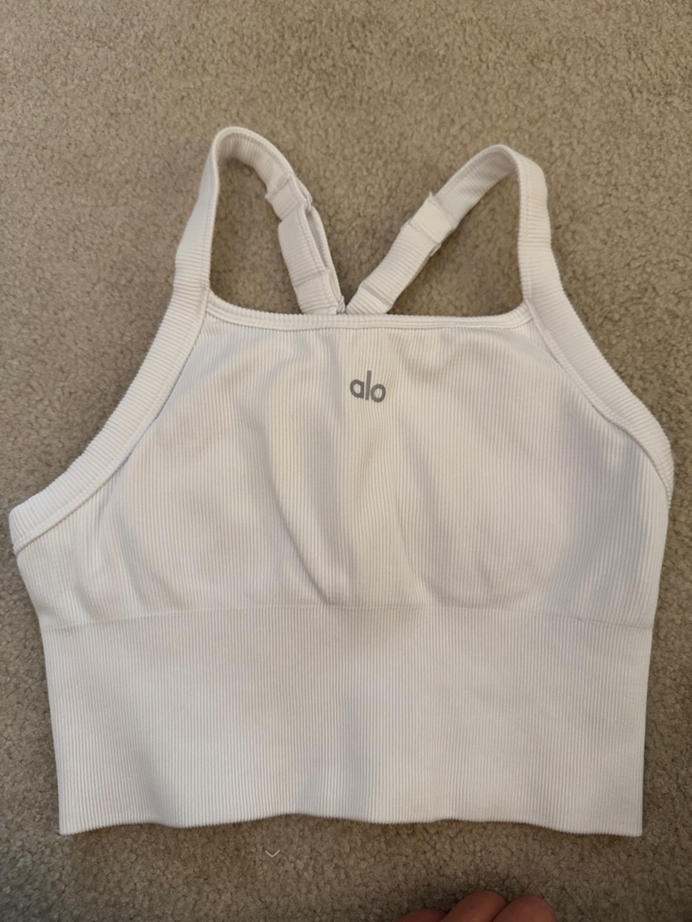 ALO Yoga White Ribbed Sports Bra Tank